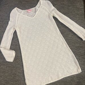 Lilly Pulitzer Lace Crochet White Tunic Sweater Dress Top Swimsuit Cover Sz XS